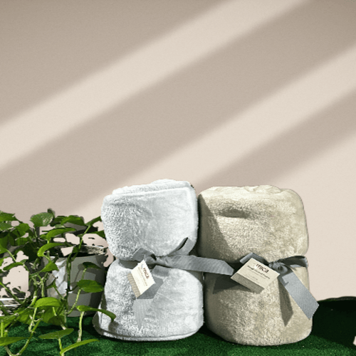 Set x2 Cobija  Flannel Fleece Gris/Beige